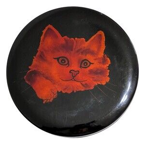 VTG Hand Painted Cat Trinket Lacquer Round Box Schezwan Province China *READ*
